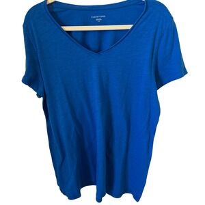 Eileen‎ Fisher Organic Cotton Blue V-Neck Short Sleeve T-Shirt Top